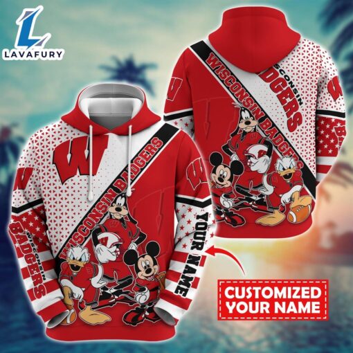 NCAA And Mickey Wisconsin Badgers Character Cartoon Movie Custom Name Hoodie New Arrivals