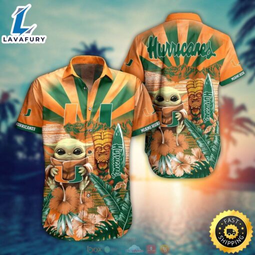 NCAA Miami Hurricanes Baby Yoda Hawaiian Shirt