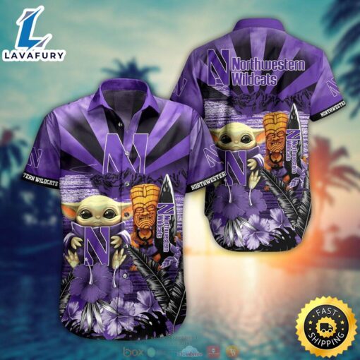 NCAA Northwestern Wildcats Baby Yoda Hawaiian Shirt