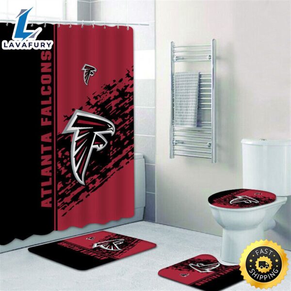 NFL Atlanta Falcons 4pcs Bathroom Rugs Set Bath Shower Curtain Toilet Lid Cover Mats 3d