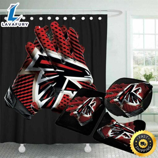 NFL Atlanta Falcons 4pcs Bathroom Rugs Set Bath Shower Curtain Toilet Lid Cover Mats