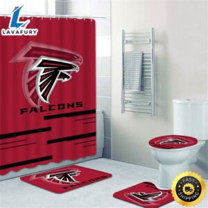 NFL Atlanta Falcons Bath Rugs Set 4pcs Shower Curtain Non-Slip Toilet Lid Cover Gift