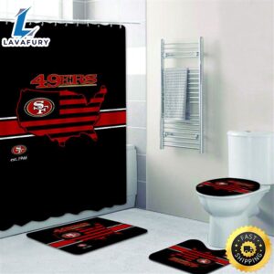 NFL Black San Francisco 49ers 4pcs Bathroom Shower Curtain Set Bath Mats Toilet Lid Cover