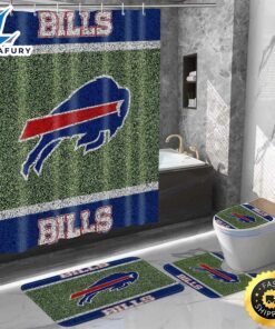 NFL Buffalo Bills 4pc Bathroom Set Shower Curtain Non-Slip Rugs Toilet Lid Cover Mat
