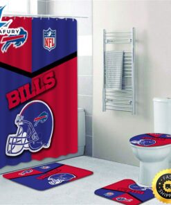 NFL Buffalo Bills Shower Curtain Non-Slip Bath Mat Toilet Lid Cover Rug Bathroom Set