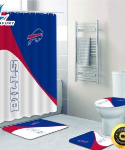 NFL Buffalo Bills Shower Curtain Non-Slip Bath Mat Toilet Lid Cover Rug Bathroom Set 3d
