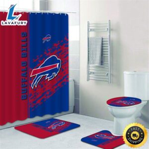 NFL Buffalo Bills Shower Curtain Non-Slip Bath Mat Toilet Lid Cover Rug Bathroom Sets