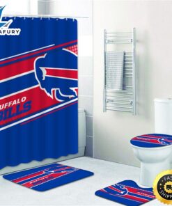 NFL Buffalo Bills Shower Curtain Non-Slip Bath Mat Toilet Lid Cover Rug Bathroom Sets 3d