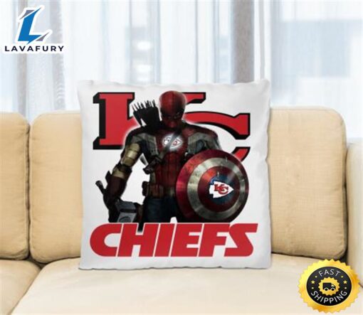 NFL Captain America Thor Spider Man Hawkeye Avengers Endgame Football Kansas City Chiefs Square Pillow