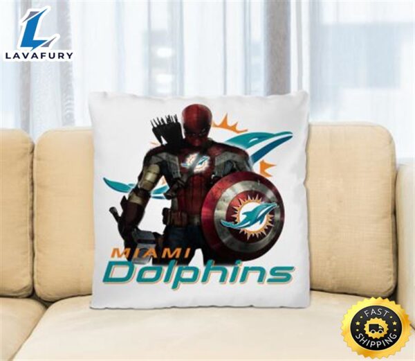 NFL Captain America Thor Spider Man Hawkeye Avengers Endgame Football Miami Dolphins Square Pillow