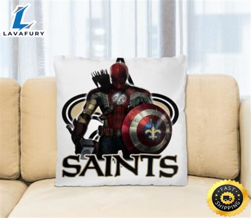 NFL Captain America Thor Spider Man Hawkeye Avengers Endgame Football New Orleans Saints Square Pillow