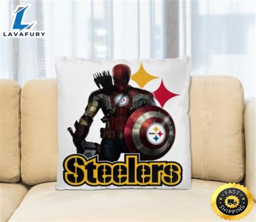 NFL Captain America Thor Spider Man Hawkeye Avengers Endgame Football Pittsburgh Steelers Square Pillow