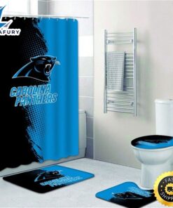 NFL Carolina Panthers 4pcs Bathroom Rugs Set Shower Curtain Toilet