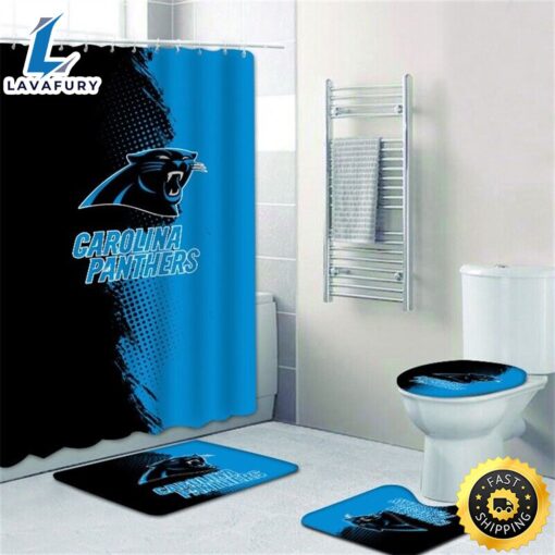 NFL Carolina Panthers 4pcs Bathroom Rugs Set Shower Curtain Toilet