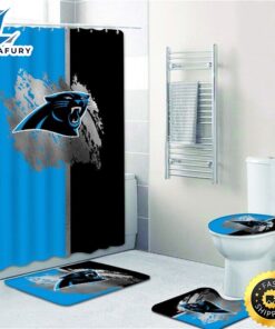 NFL Carolina Panthers 4pcs Bathroom Rugs Set Shower Curtain Toilet Lid Cover Decor