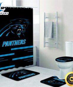NFL Carolina Panthers 4pcs Bathroom Rugs Set Shower Curtain Toilet Lid Cover Decor 3d