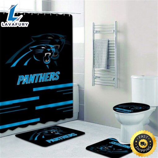 NFL Carolina Panthers 4pcs Bathroom Rugs Set Shower Curtain Toilet Lid Cover Decor 3d