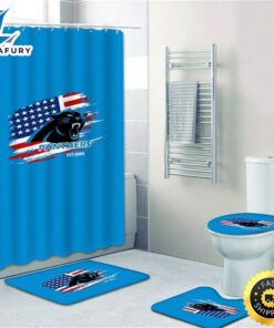 NFL Carolina Panthers 4pcs Bathroom Rugs Set Shower Curtain Toilet Lid Cover Decors