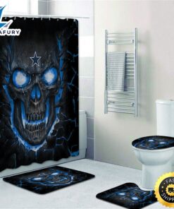 NFL Dallas Cowboys 4pcs Bathroom Rugs Set Bath Shower Curtains Toilet Lid Covers Mat