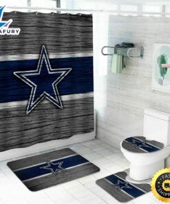 NFL Dallas Cowboys 4pcs Bathroom Rugs Set Bath Shower Curtains Toilet Lid Covers Mat Logo