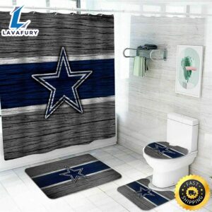 NFL Dallas Cowboys 4pcs Bathroom Rugs Set Bath Shower Curtains Toilet Lid Covers Mat Logo