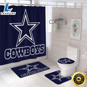NFL Dallas Cowboys 4pcs Bathroom Rugs Set Bath Shower Curtains Toilet Lid Covers Mats