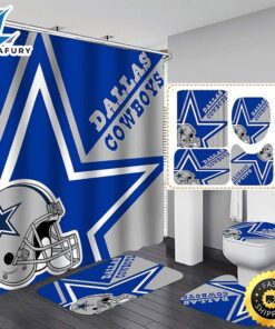 NFL Dallas Cowboys 4pcs Bathroom Rugs Set Shower Curtain Toilet Lid Covers Mat Gifts