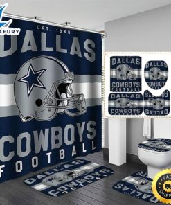 NFL Dallas Cowboys 4pcs Bathroom Rugs Shower Curtain Bath Mat Toilet Lid Cover