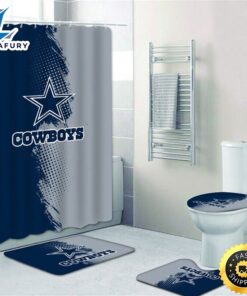 NFL Dallas Cowboys 4pcs Shower Curtain Set Bath Mat U Shape Rug Toilet Lid Cover