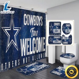 NFL Dallas Cowboys Bathroom Set Shower Curtains Non-Slip Rugs Toilet Lid Cover Mats For Fan