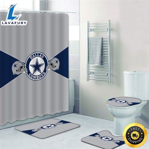 NFL Dallas Cowboys Bathroom Set Shower Curtains Non-Slip Rugs Toilet Lid Cover Mats New