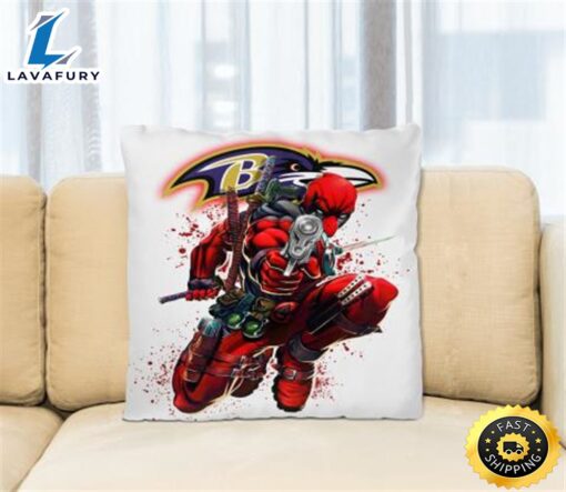 NFL Deadpool Marvel Comics Sports Football Baltimore Ravens Square Pillow