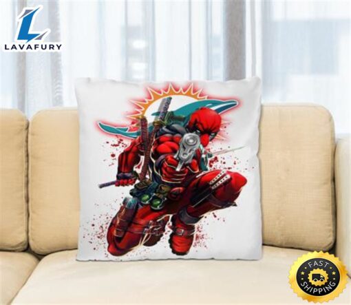 NFL Deadpool Marvel Comics Sports Football Miami Dolphins Square Pillow