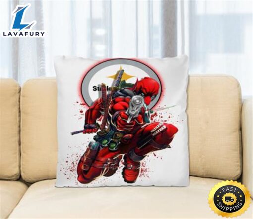 NFL Deadpool Marvel Comics Sports Football Pittsburgh Steelers Square Pillow