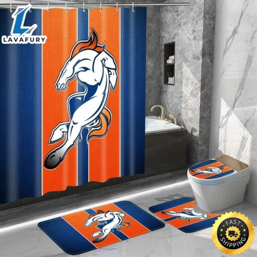 NFL Denver Broncos Bathroom Set Shower Curtains Non-Slip Rugs Toilet Lid Cover Mat