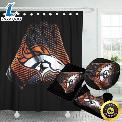 NFL Denver Broncos Bathroom Set Shower Curtains Non-Slip Rugs Toilet Lid Cover Mats