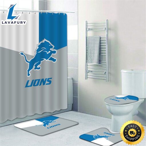 NFL Detroit Lions 4pcs Bathroom Set Shower Curtain Non-Slip Rug Toilet