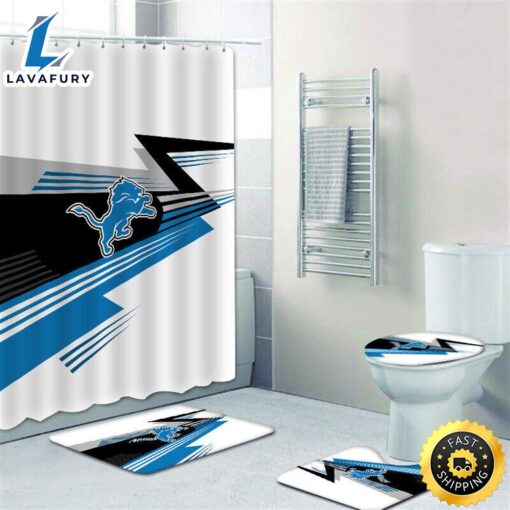 NFL Detroit Lions 4pcs Bathroom Set Shower Curtain Non-Slip Rug Toilet Lid