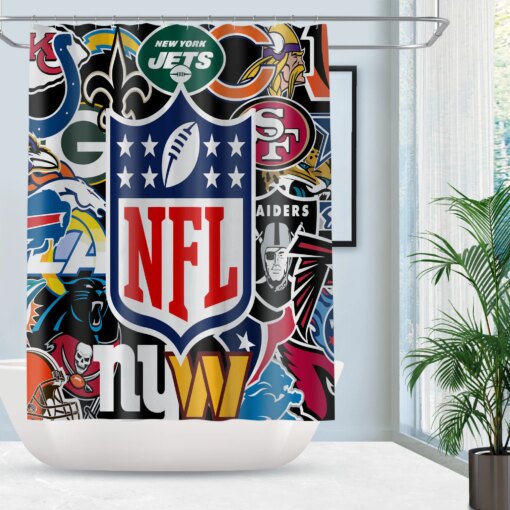 NFL Football Logo Teams On White Background Shower Curtain Waterproof Bathroom Sets