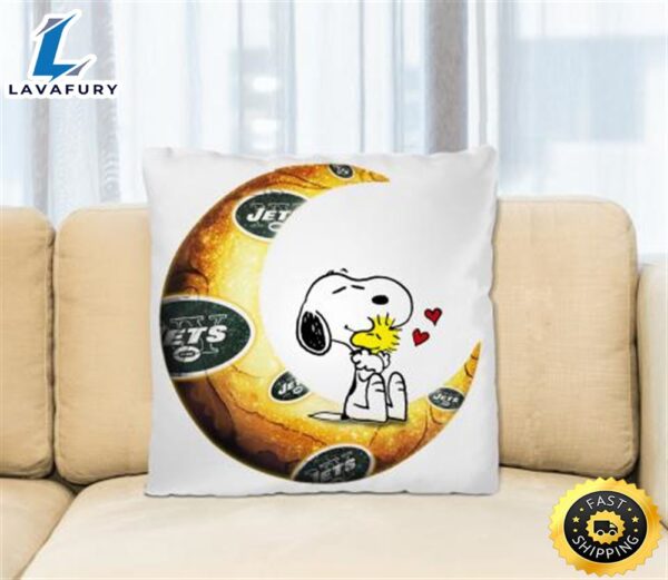 NFL Football New York Jets I Love Snoopy To The Moon And Back Pillow Square Pillow