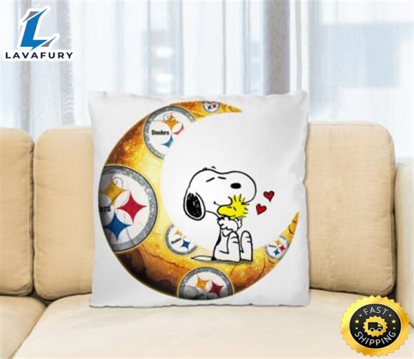NFL Football Pittsburgh Steelers I Love Snoopy To The Moon And Back Pillow Square Pillow