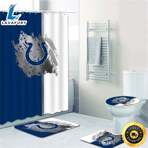 NFL Indianapolis Colts 4pcs Bathroom Rugs Set Shower Curtain Toilet Lid Cover Decor 3d