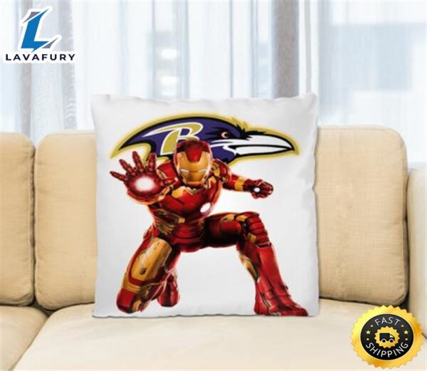 NFL Iron Man Marvel Comics Sports Football Baltimore Ravens Square Pillow