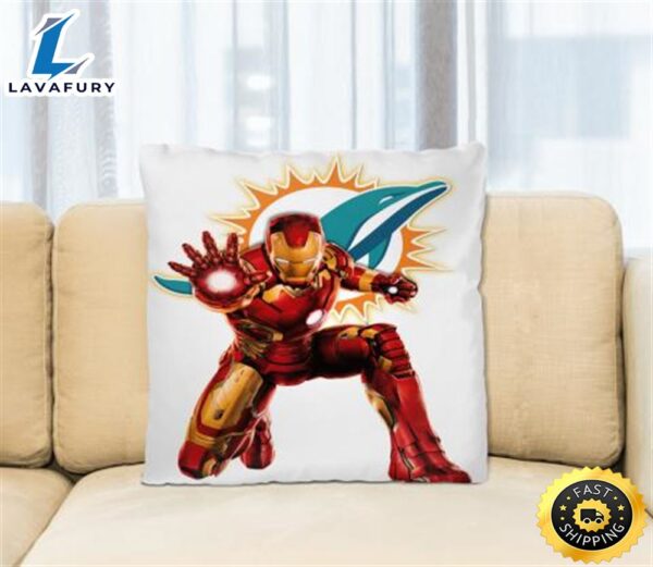 NFL Iron Man Marvel Comics Sports Football Miami Dolphins Square Pillow