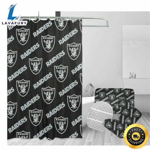 NFL Las Vegas Raiders 4pcs Bathroom Rugs Shower Curtain Bath Mat Toilet Covers Decor