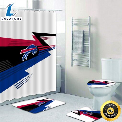 NFL Logo Buffalo Bills Shower Curtain Non-Slip Bath Mat Toilet Lid Cover Rug Bathroom Sets