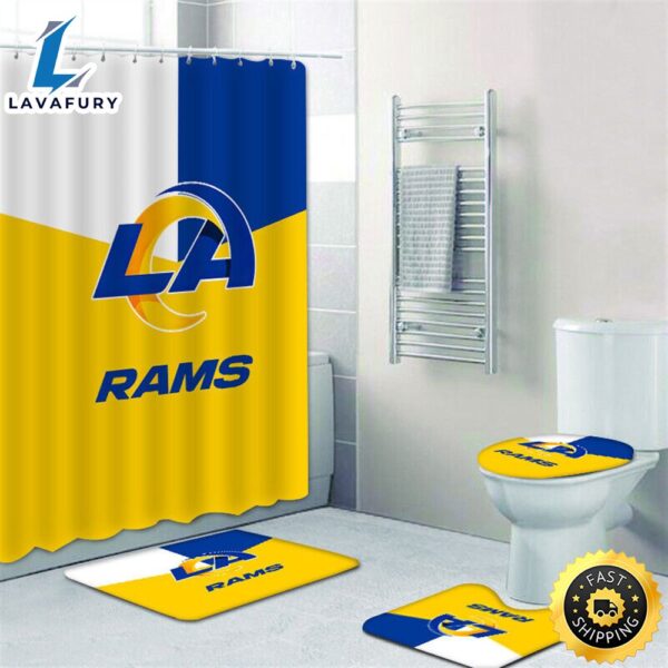 NFL Los Angeles Rams 3d Shower Curtain Non-Slip Bath Mat Rug Toilet Lid Cover 4pcs Set
