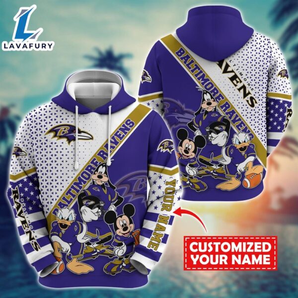 NFL Mickey Mouse Baltimore Ravens Character Cartoon Movie Custom Name Hoodie New Arrivals