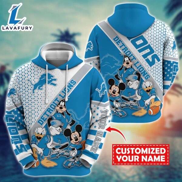 NFL Mickey Mouse Detroit Lions Character Cartoon Movie Custom Name Hoodie New Arrivals