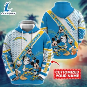 NFL Mickey Mouse Los Angeles Chargers Character Cartoon Movie Custom Name Hoodie New Arrivals